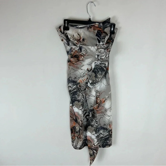 Karen Millen England Strapless Asymmetrical Ruffle Printed Dress Size 2 - Picture 2 of 6